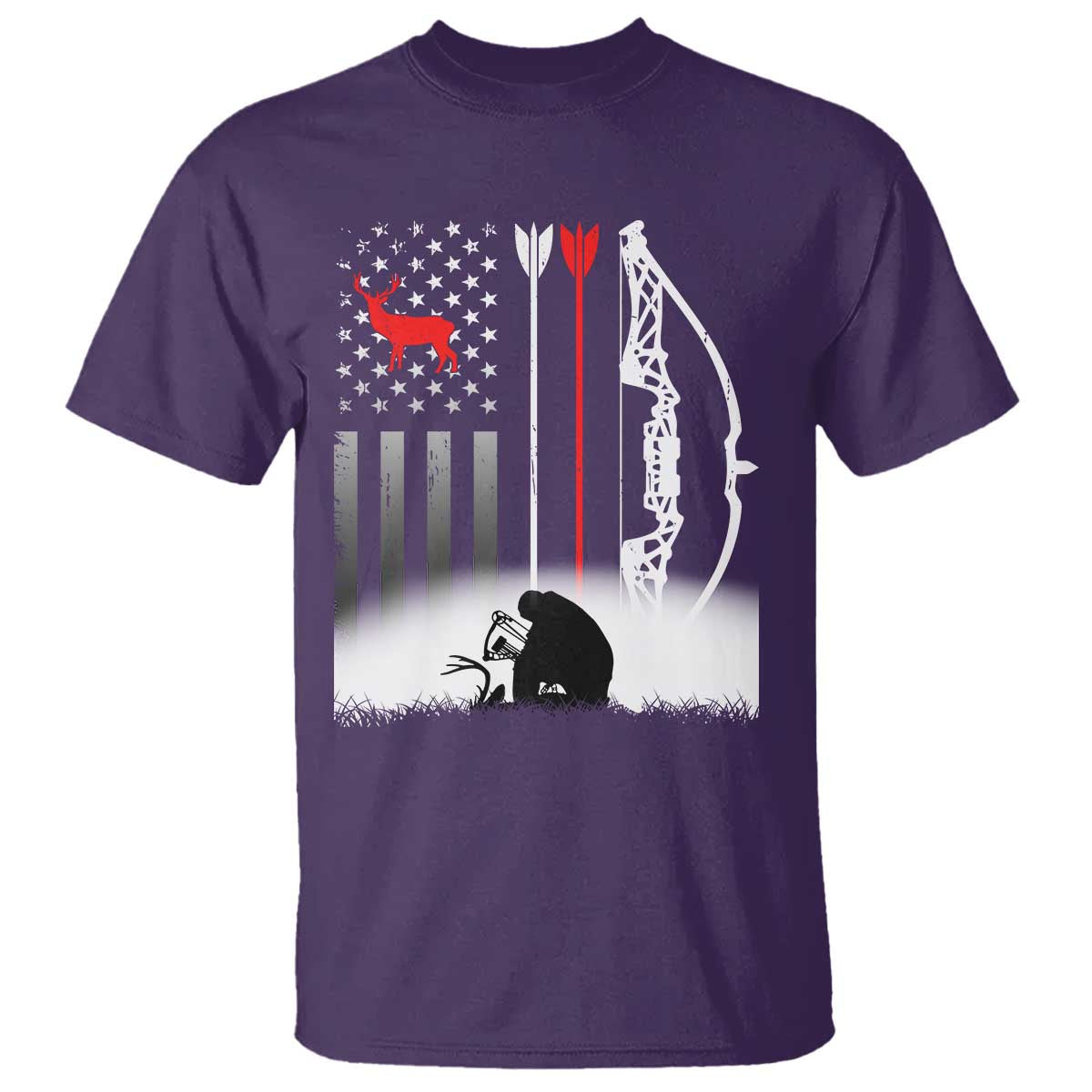 Bow Deer Hunting T Shirt American Flag Hunter Gift TS12 Purple Print Your Wear