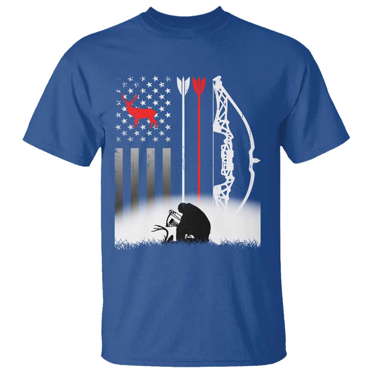 Bow Deer Hunting T Shirt American Flag Hunter Gift TS12 Royal Blue Print Your Wear