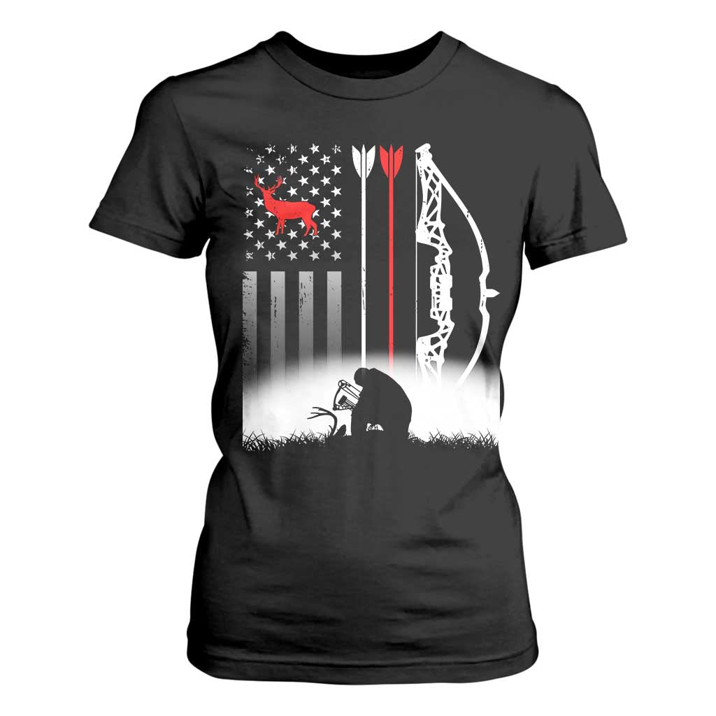 Bow Deer Hunting T Shirt For Women American Flag Hunter Gift TS12 Black Print Your Wear