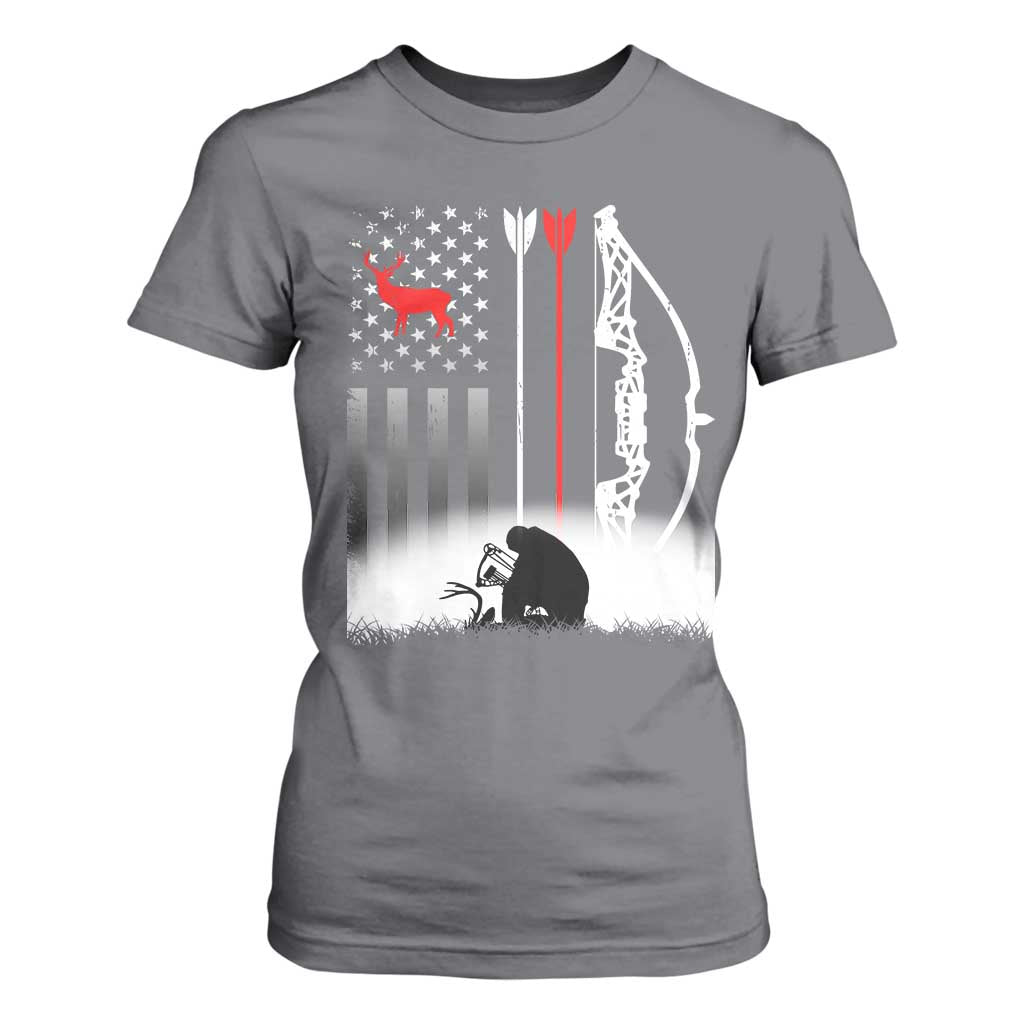 Bow Deer Hunting T Shirt For Women American Flag Hunter Gift TS12 Charcoal Print Your Wear