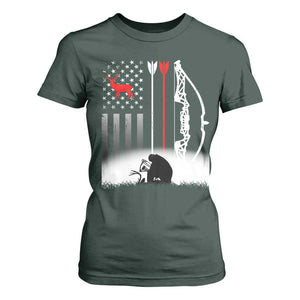 Bow Deer Hunting T Shirt For Women American Flag Hunter Gift TS12 Dark Forest Green Print Your Wear
