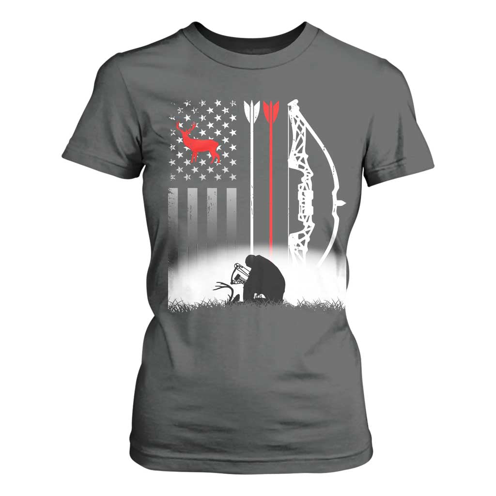 Bow Deer Hunting T Shirt For Women American Flag Hunter Gift TS12 Dark Heather Print Your Wear