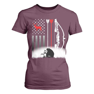 Bow Deer Hunting T Shirt For Women American Flag Hunter Gift TS12 Maroon Print Your Wear