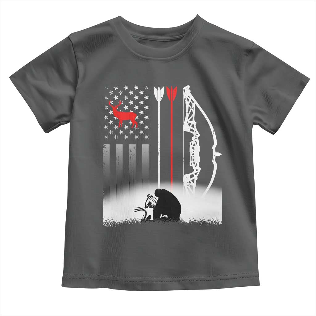 Bow Deer Hunting Toddler T Shirt American Flag Hunter Gift TS12 Dark Heather Print Your Wear
