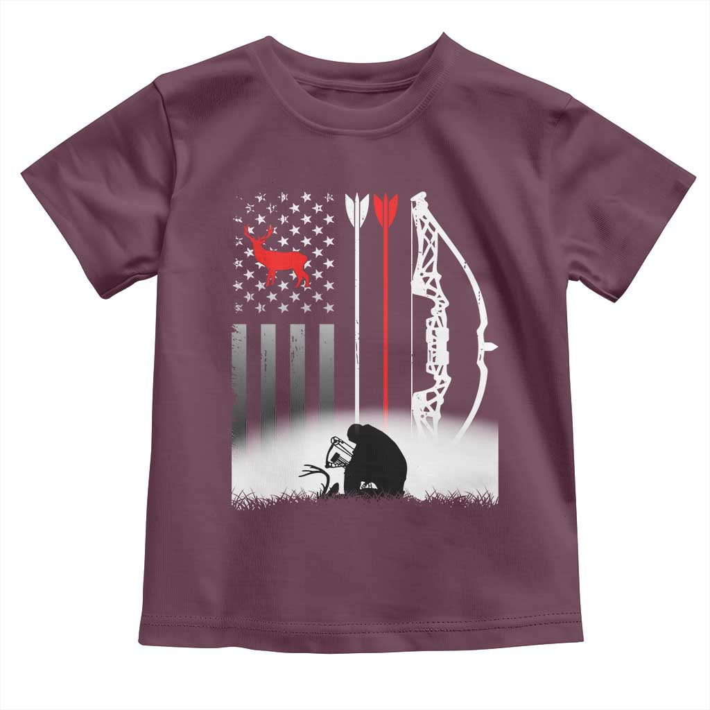 Bow Deer Hunting Toddler T Shirt American Flag Hunter Gift TS12 Maroon Print Your Wear