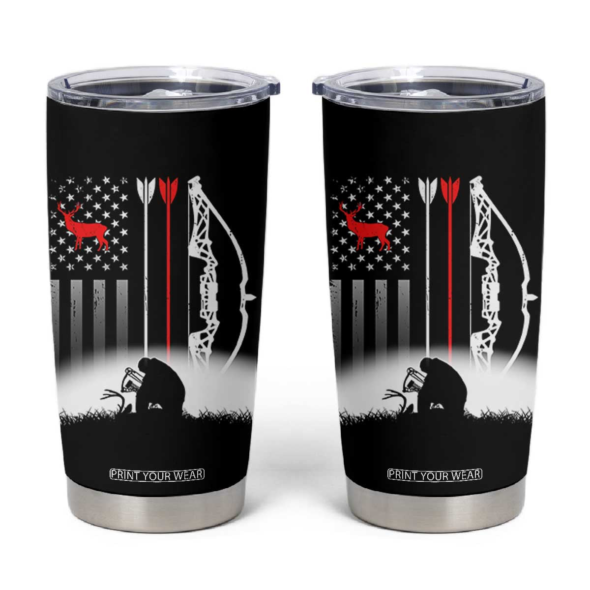 Bow Deer Hunting Tumbler Cup American Flag Hunter Gift TS12 Black Print Your Wear