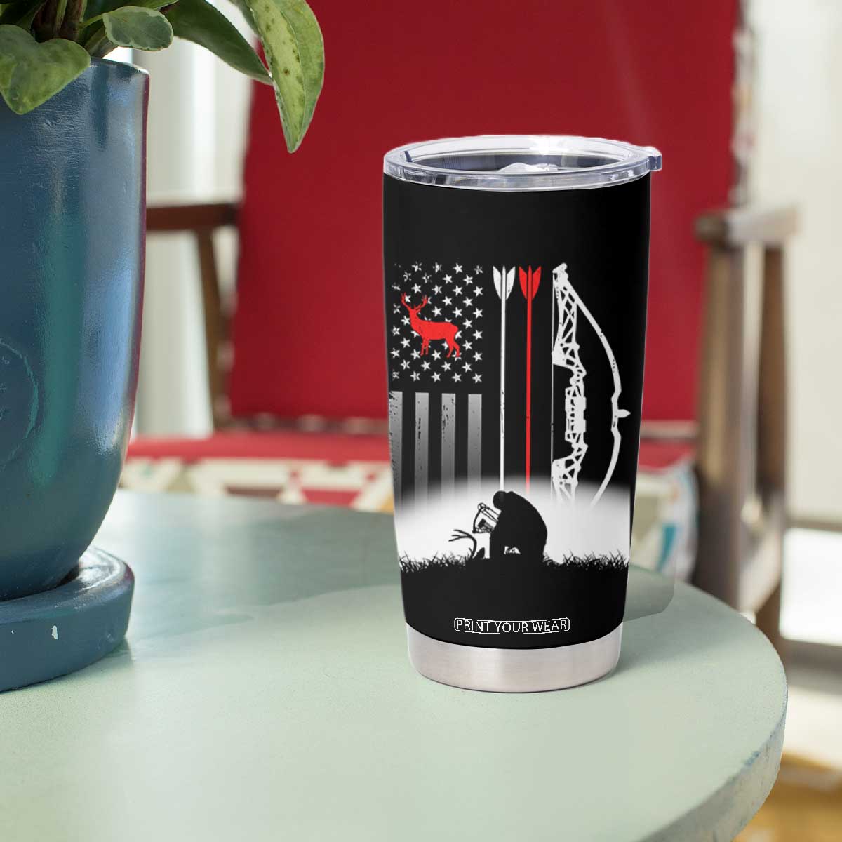 Bow Deer Hunting Tumbler Cup American Flag Hunter Gift TS12 Print Your Wear