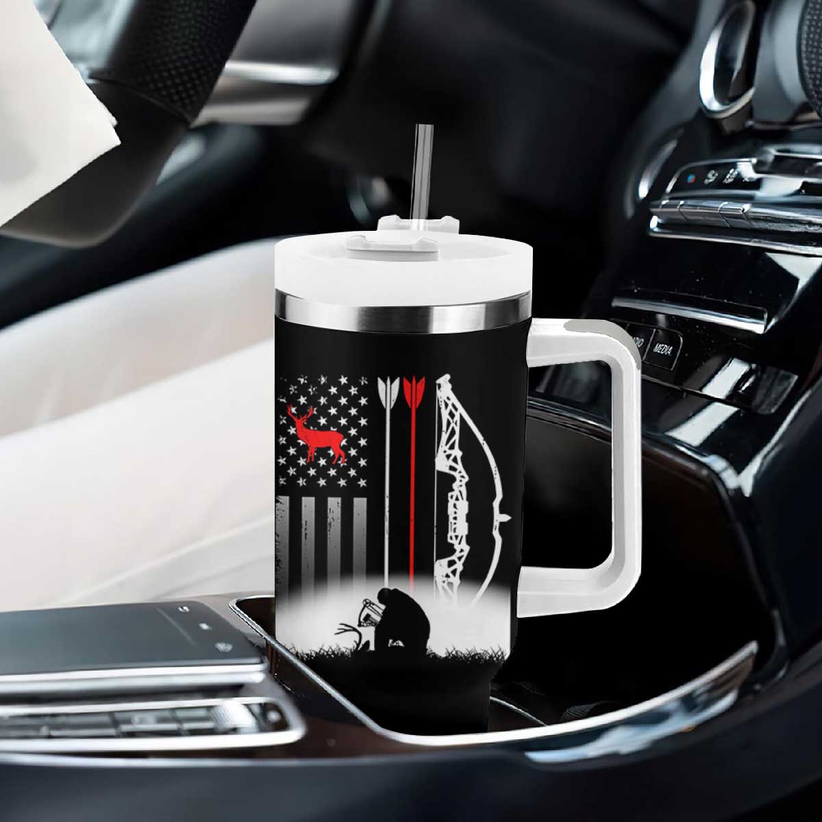 Bow Deer Hunting Tumbler With Handle American Flag Hunter Gift TS12 Print Your Wear