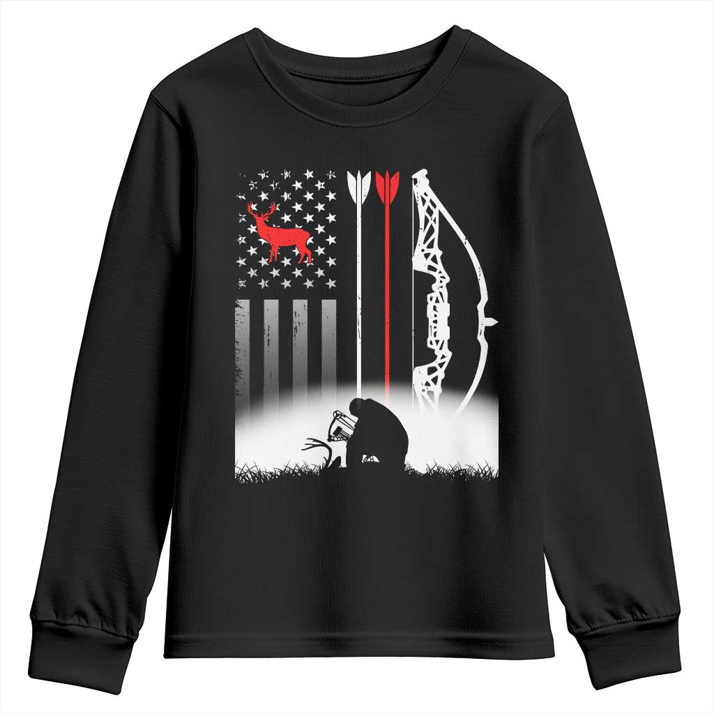 Bow Deer Hunting Youth Sweatshirt American Flag Hunter Gift TS12 Black Print Your Wear