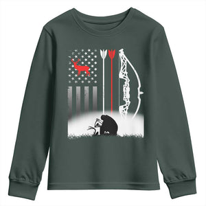 Bow Deer Hunting Youth Sweatshirt American Flag Hunter Gift TS12 Dark Forest Green Print Your Wear