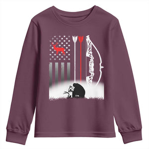Bow Deer Hunting Youth Sweatshirt American Flag Hunter Gift TS12 Maroon Print Your Wear