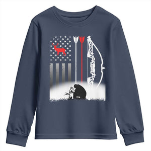 Bow Deer Hunting Youth Sweatshirt American Flag Hunter Gift TS12 Navy Print Your Wear