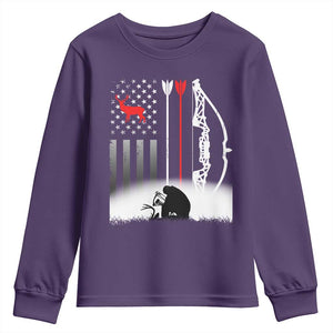 Bow Deer Hunting Youth Sweatshirt American Flag Hunter Gift TS12 Purple Print Your Wear