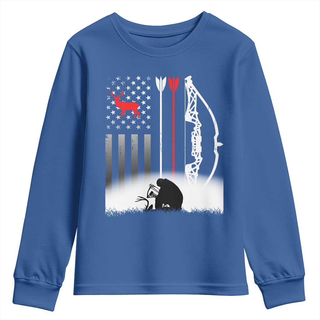 Bow Deer Hunting Youth Sweatshirt American Flag Hunter Gift TS12 Royal Blue Print Your Wear