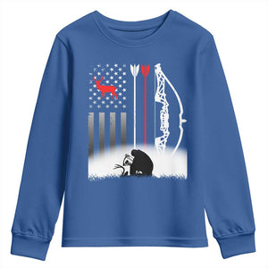 Bow Deer Hunting Youth Sweatshirt American Flag Hunter Gift TS12 Royal Blue Print Your Wear