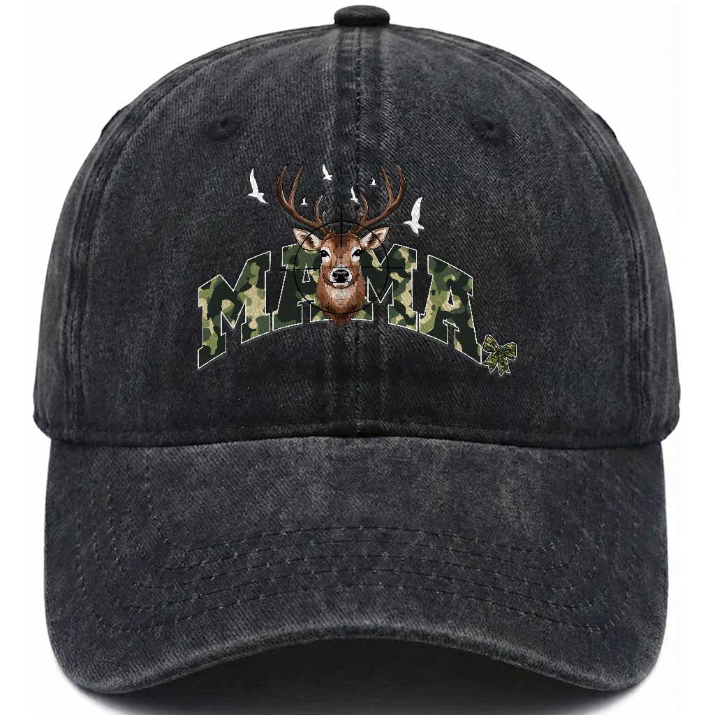 Mama Hunting Life Washed Cotton Baseball Cap Deer Head Camo Gift TS12 Washed Cap Universal Fit Black Print Your Wear