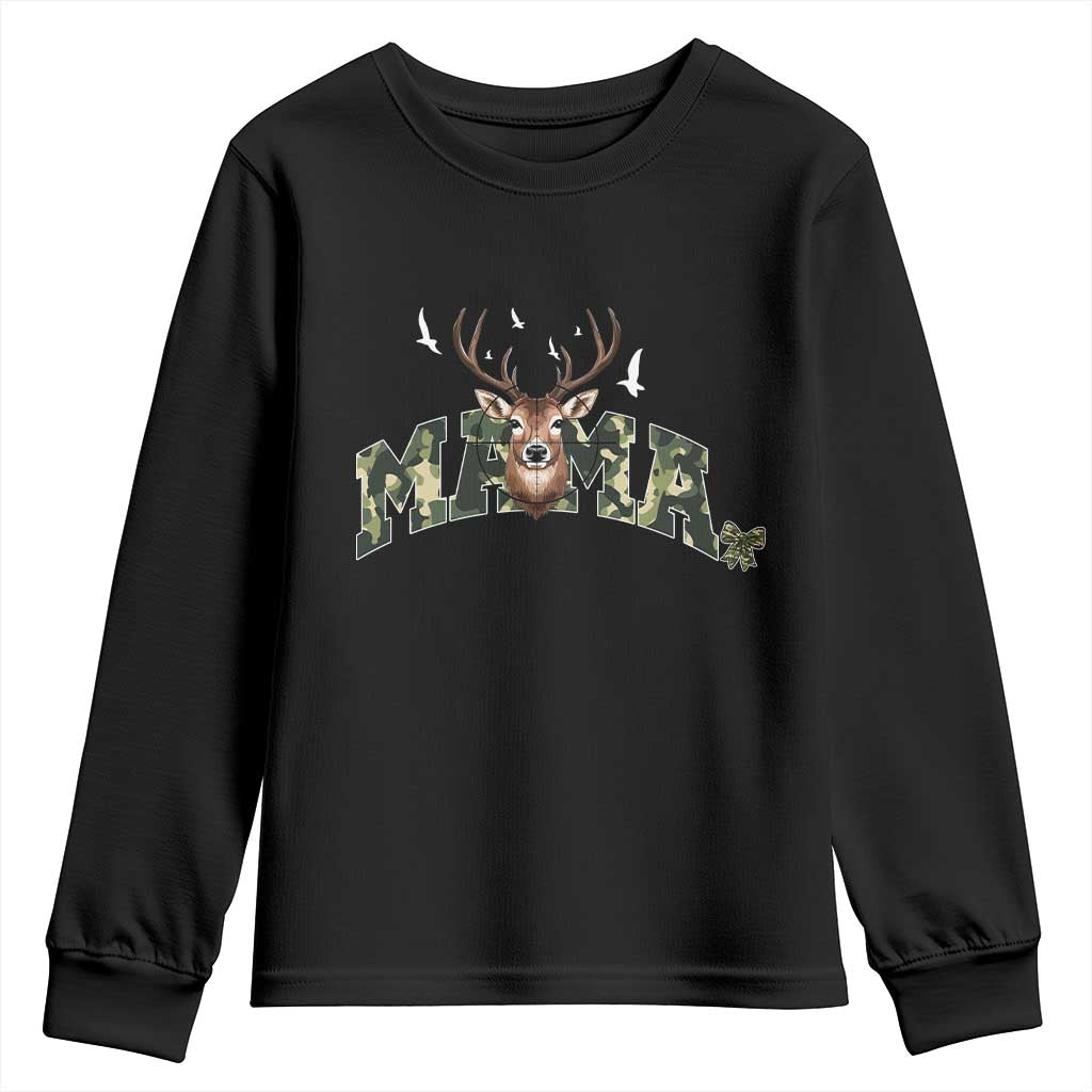 Mama Hunting Life Youth Sweatshirt Deer Head Camo Gift TS12 Black Print Your Wear