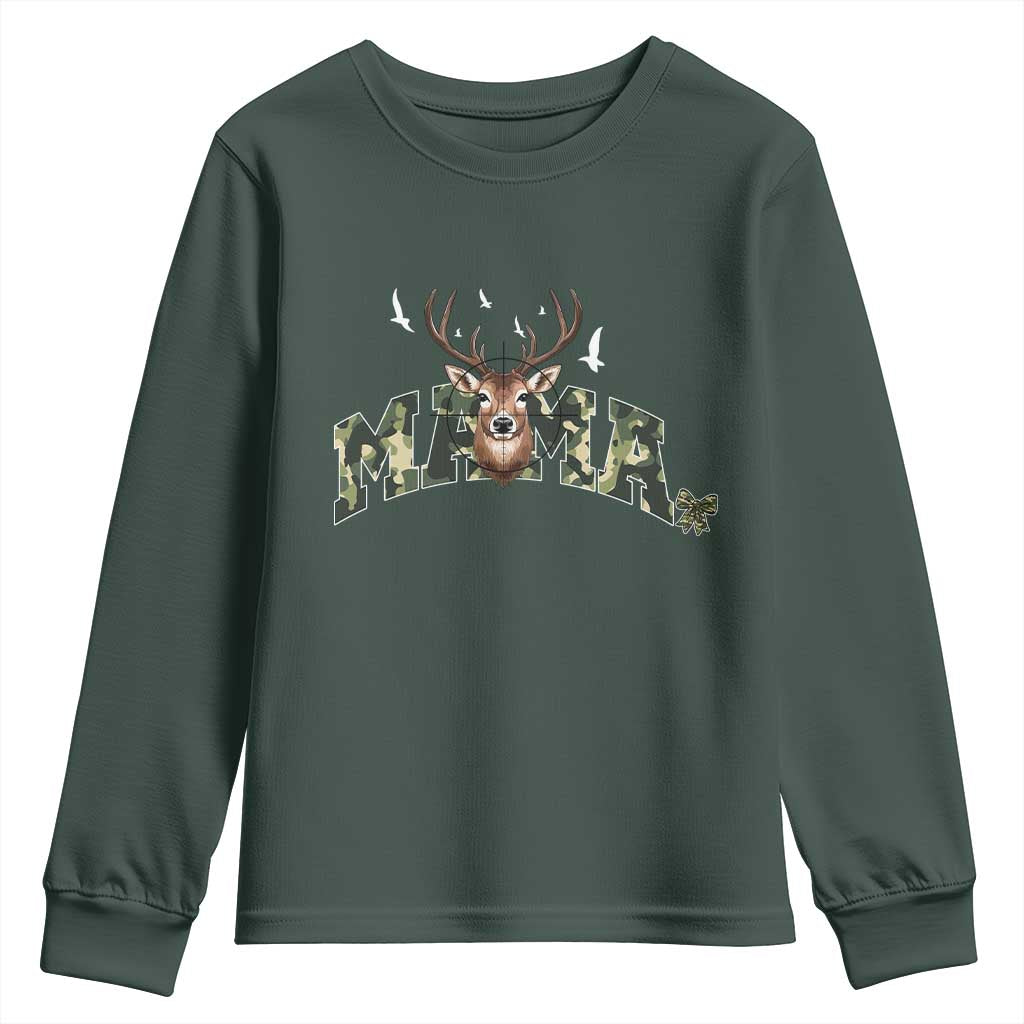 Mama Hunting Life Youth Sweatshirt Deer Head Camo Gift TS12 Dark Forest Green Print Your Wear