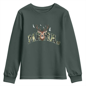 Mama Hunting Life Youth Sweatshirt Deer Head Camo Gift TS12 Dark Forest Green Print Your Wear