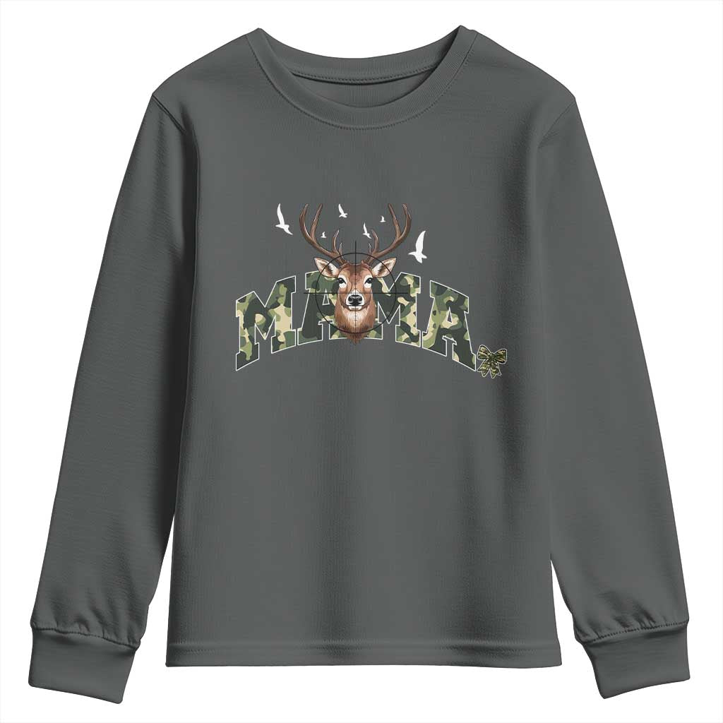 Mama Hunting Life Youth Sweatshirt Deer Head Camo Gift TS12 Dark Heather Print Your Wear