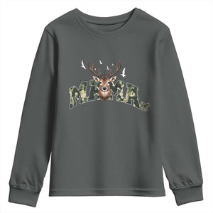 Mama Hunting Life Youth Sweatshirt Deer Head Camo Gift TS12 Dark Heather Print Your Wear