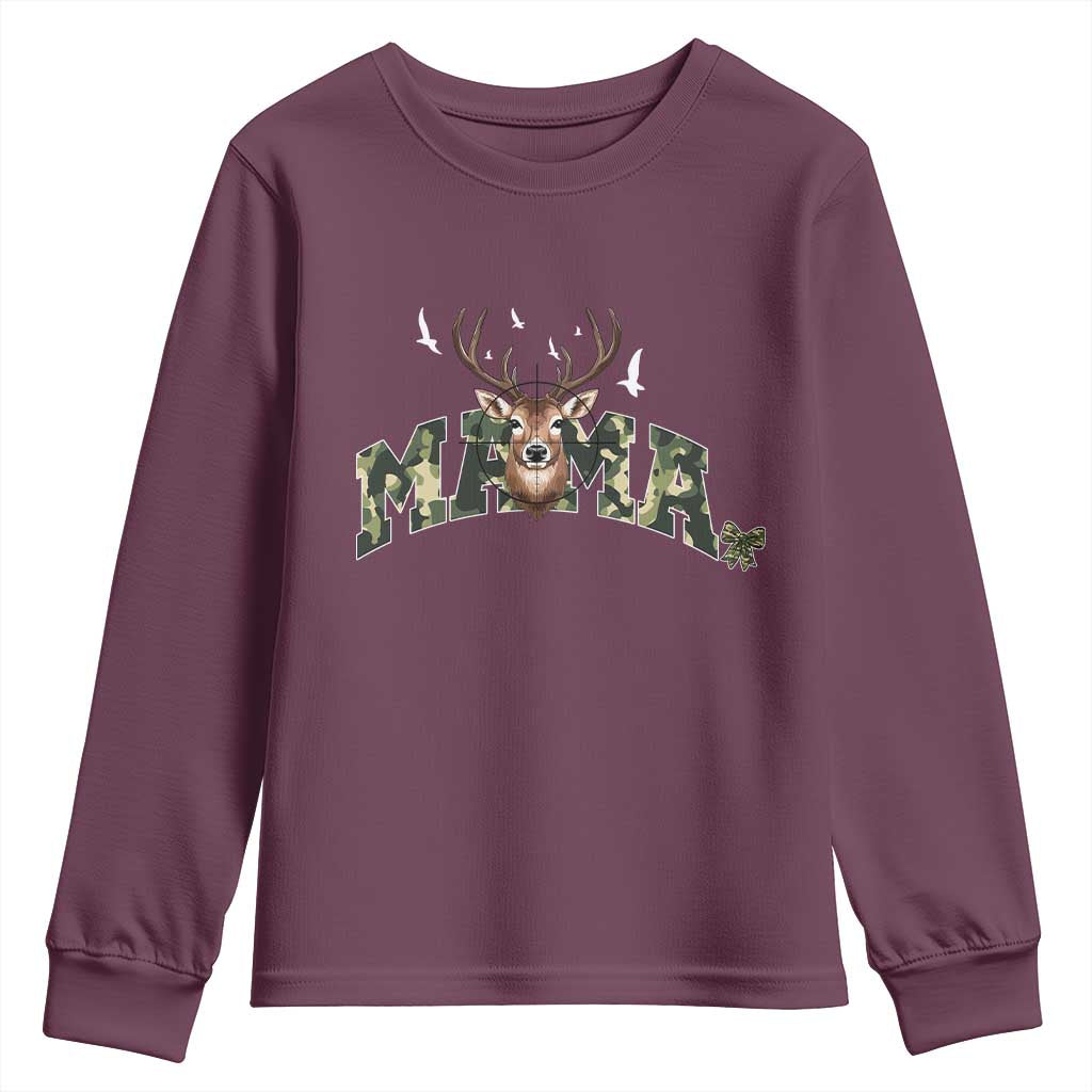 Mama Hunting Life Youth Sweatshirt Deer Head Camo Gift TS12 Maroon Print Your Wear