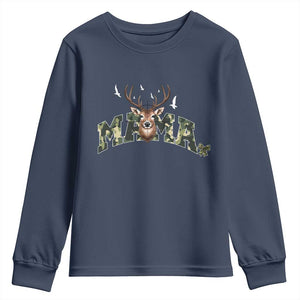 Mama Hunting Life Youth Sweatshirt Deer Head Camo Gift TS12 Navy Print Your Wear