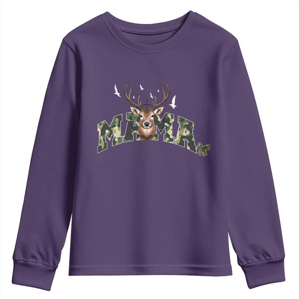 Mama Hunting Life Youth Sweatshirt Deer Head Camo Gift TS12 Purple Print Your Wear