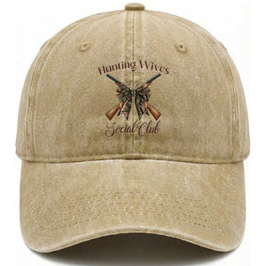 Funny Hunter Wife Washed Cotton Baseball Cap Hunting Wives Social Club TS12 Washed Cap Universal Fit Khaki Print Your Wear