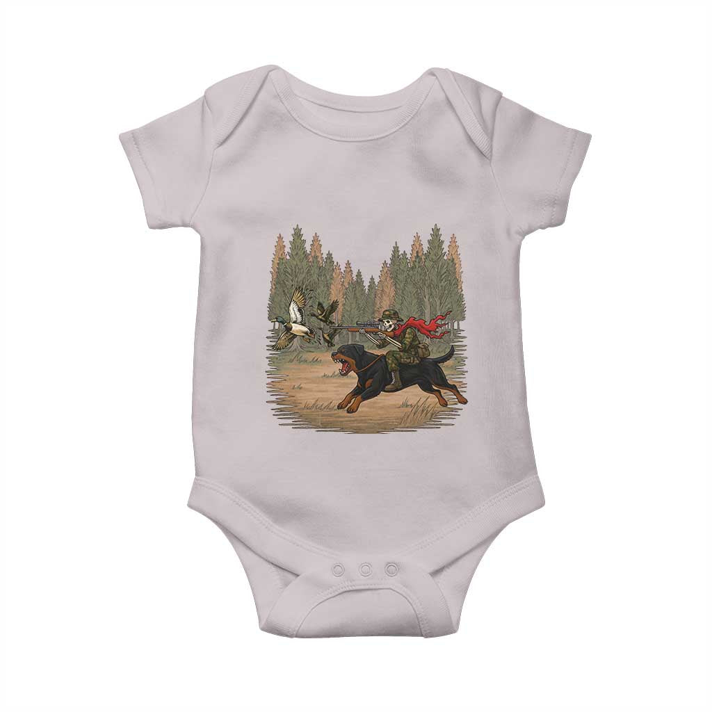 Funny Skeleton Riding Labrador Hunting Baby Onesie Gift For Hunter TS12 Ice Gray Print Your Wear
