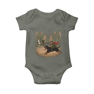 Funny Skeleton Riding Labrador Hunting Baby Onesie Gift For Hunter TS12 Military Green Print Your Wear