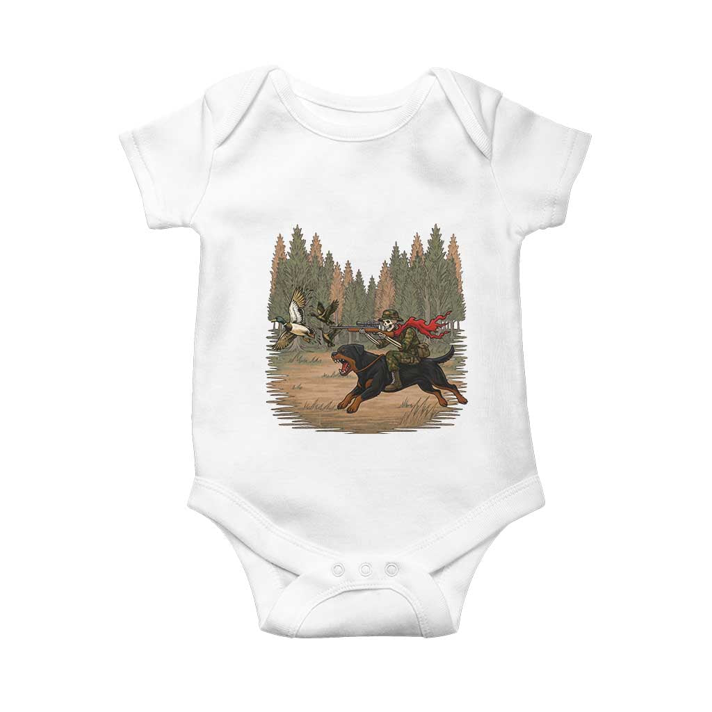 Funny Skeleton Riding Labrador Hunting Baby Onesie Gift For Hunter TS12 White Print Your Wear