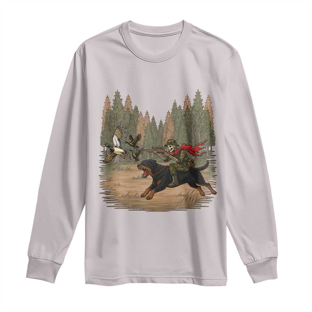Funny Skeleton Riding Labrador Hunting Long Sleeve Shirt Gift For Hunter TS12 Ice Gray Print Your Wear