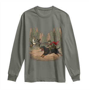 Funny Skeleton Riding Labrador Hunting Long Sleeve Shirt Gift For Hunter TS12 Military Green Print Your Wear