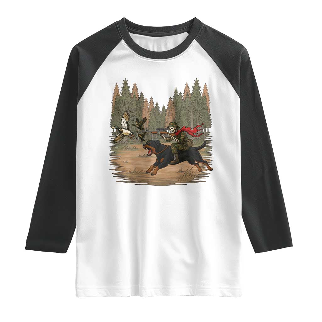 Funny Skeleton Riding Labrador Hunting Raglan Shirt Gift For Hunter TS12 White Black Print Your Wear