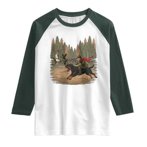 Funny Skeleton Riding Labrador Hunting Raglan Shirt Gift For Hunter TS12 White Dark Forest Green Print Your Wear