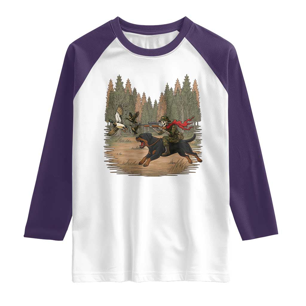 Funny Skeleton Riding Labrador Hunting Raglan Shirt Gift For Hunter TS12 White Purple Print Your Wear