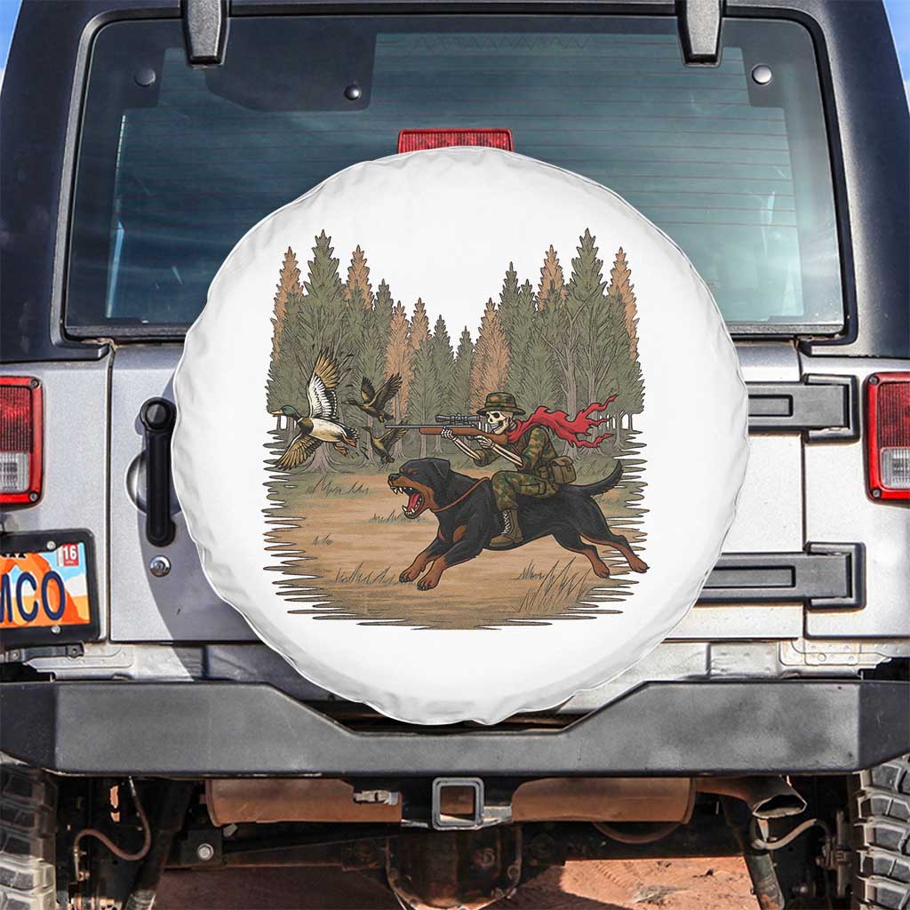 Funny Skeleton Riding Labrador Hunting Spare Tire Cover Gift For Hunter TS12 No hole White Print Your Wear