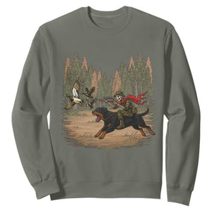 Funny Skeleton Riding Labrador Hunting Sweatshirt Gift For Hunter TS12 Military Green Print Your Wear