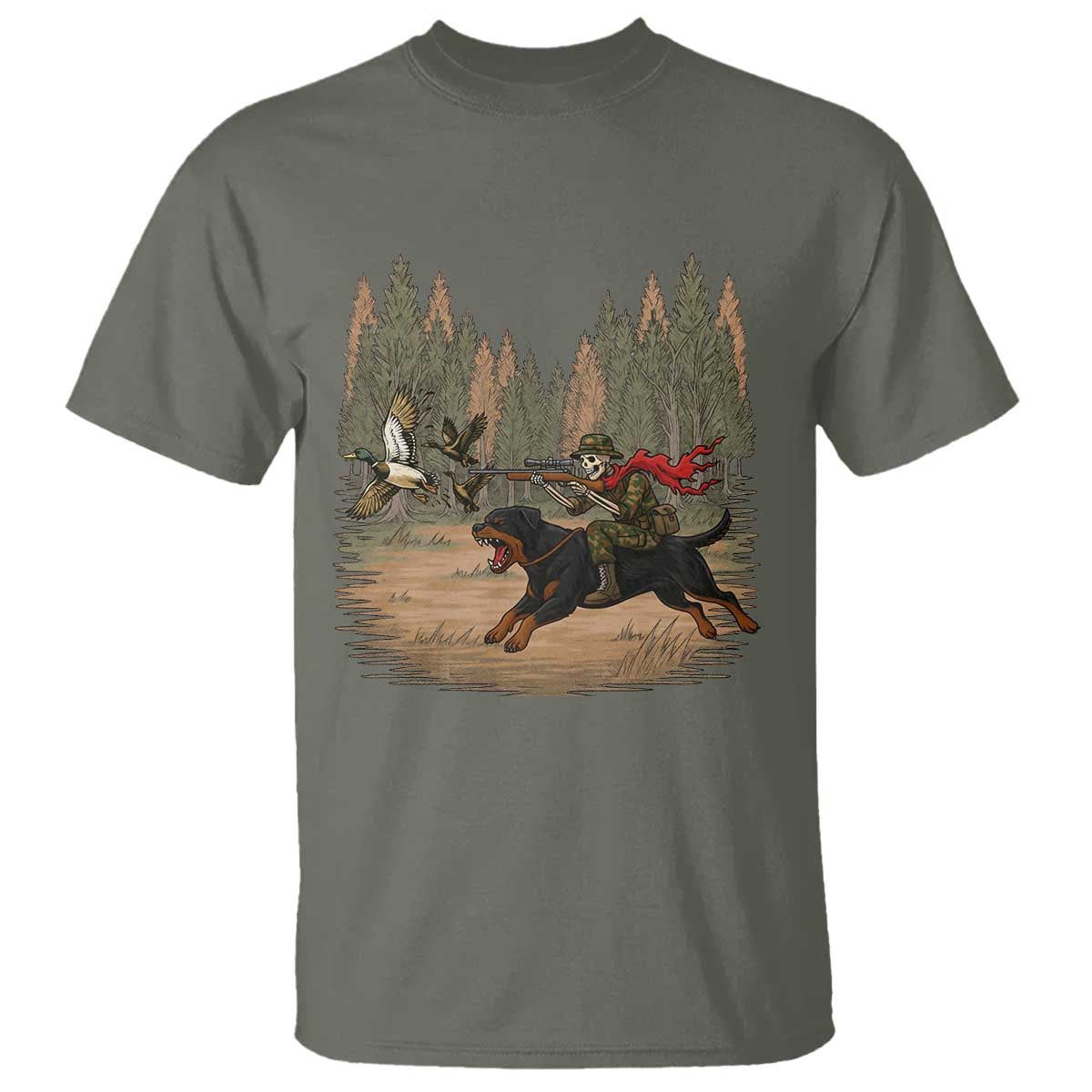Funny Skeleton Riding Labrador Hunting T Shirt Gift For Hunter TS12 Military Green Print Your Wear