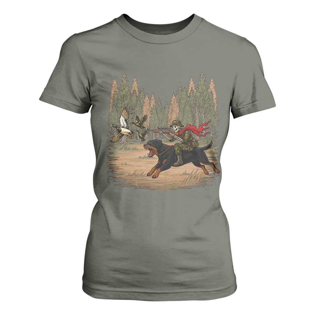 Funny Skeleton Riding Labrador Hunting T Shirt For Women Gift For Hunter TS12 Military Green Print Your Wear