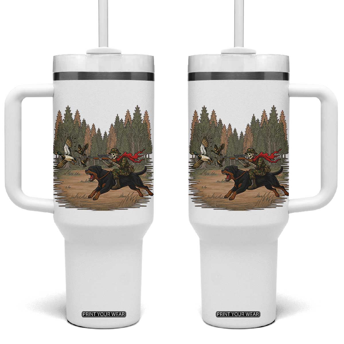 Funny Skeleton Riding Labrador Hunting Tumbler With Handle Gift For Hunter TS12 One Size: 40 oz White Print Your Wear