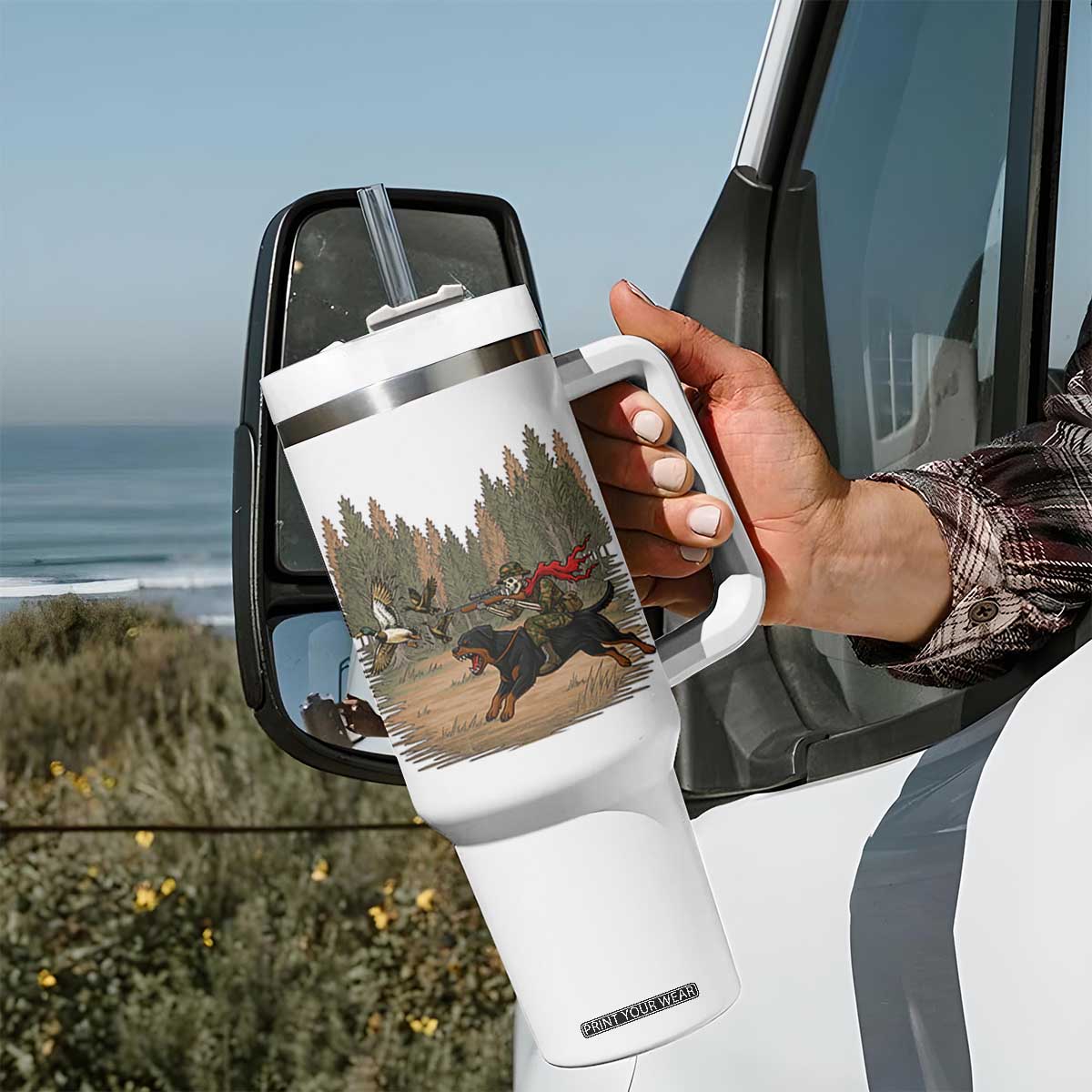 Funny Skeleton Riding Labrador Hunting Tumbler With Handle Gift For Hunter TS12 Print Your Wear