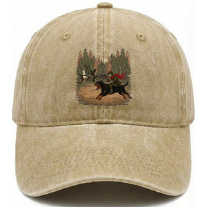 Funny Skeleton Riding Labrador Hunting Washed Cotton Baseball Cap Gift For Hunter TS12 Washed Cap Universal Fit Khaki Print Your Wear
