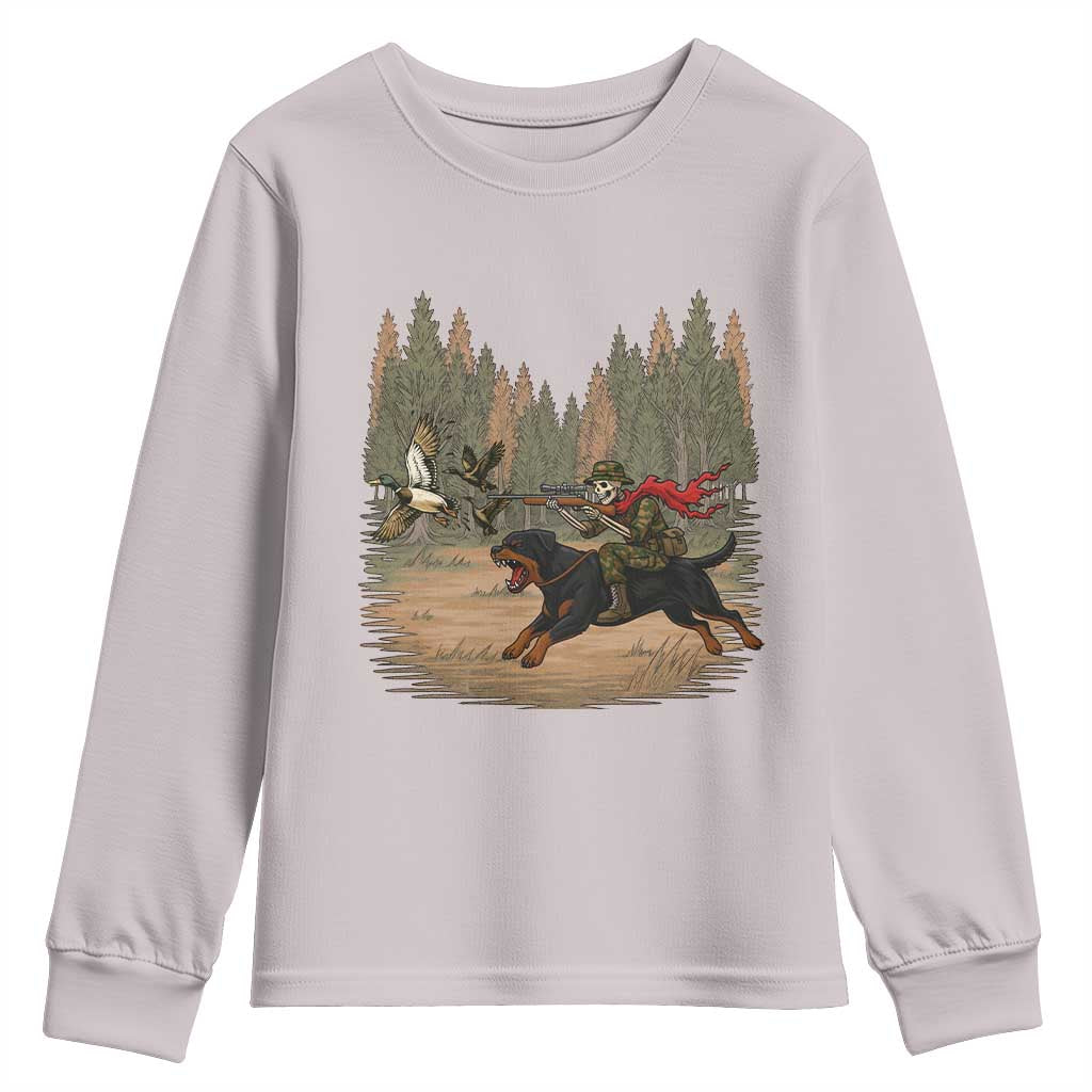 Funny Skeleton Riding Labrador Hunting Youth Sweatshirt Gift For Hunter TS12 Ice Gray Print Your Wear