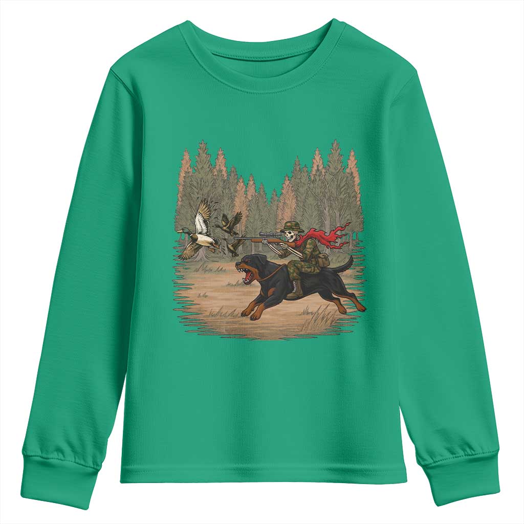 Funny Skeleton Riding Labrador Hunting Youth Sweatshirt Gift For Hunter TS12 Irish Green Print Your Wear