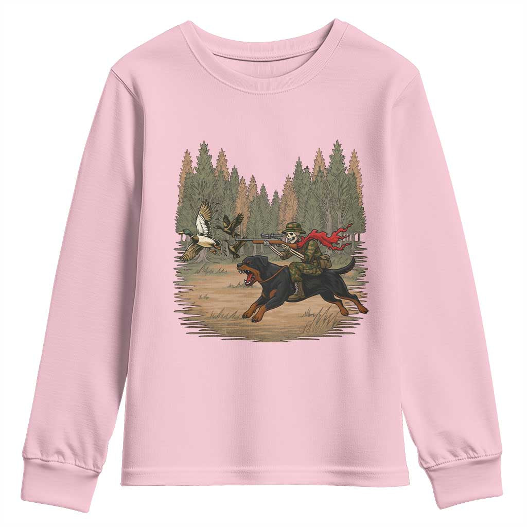Funny Skeleton Riding Labrador Hunting Youth Sweatshirt Gift For Hunter TS12 Light Pink Print Your Wear