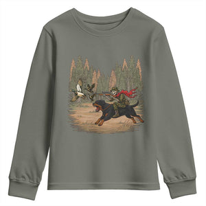 Funny Skeleton Riding Labrador Hunting Youth Sweatshirt Gift For Hunter TS12 Military Green Print Your Wear