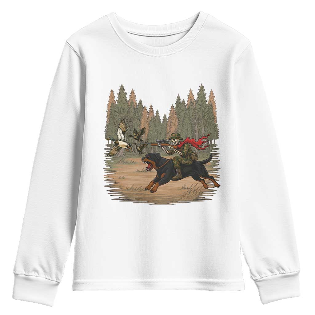 Funny Skeleton Riding Labrador Hunting Youth Sweatshirt Gift For Hunter TS12 White Print Your Wear