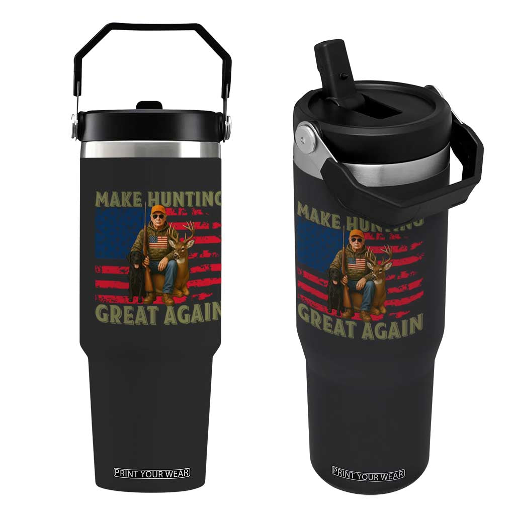 Funny Trump Deer Hunting Flip Straw Tumbler Make Hunting Great Again TS12 One Size: 30 oz Black Print Your Wear